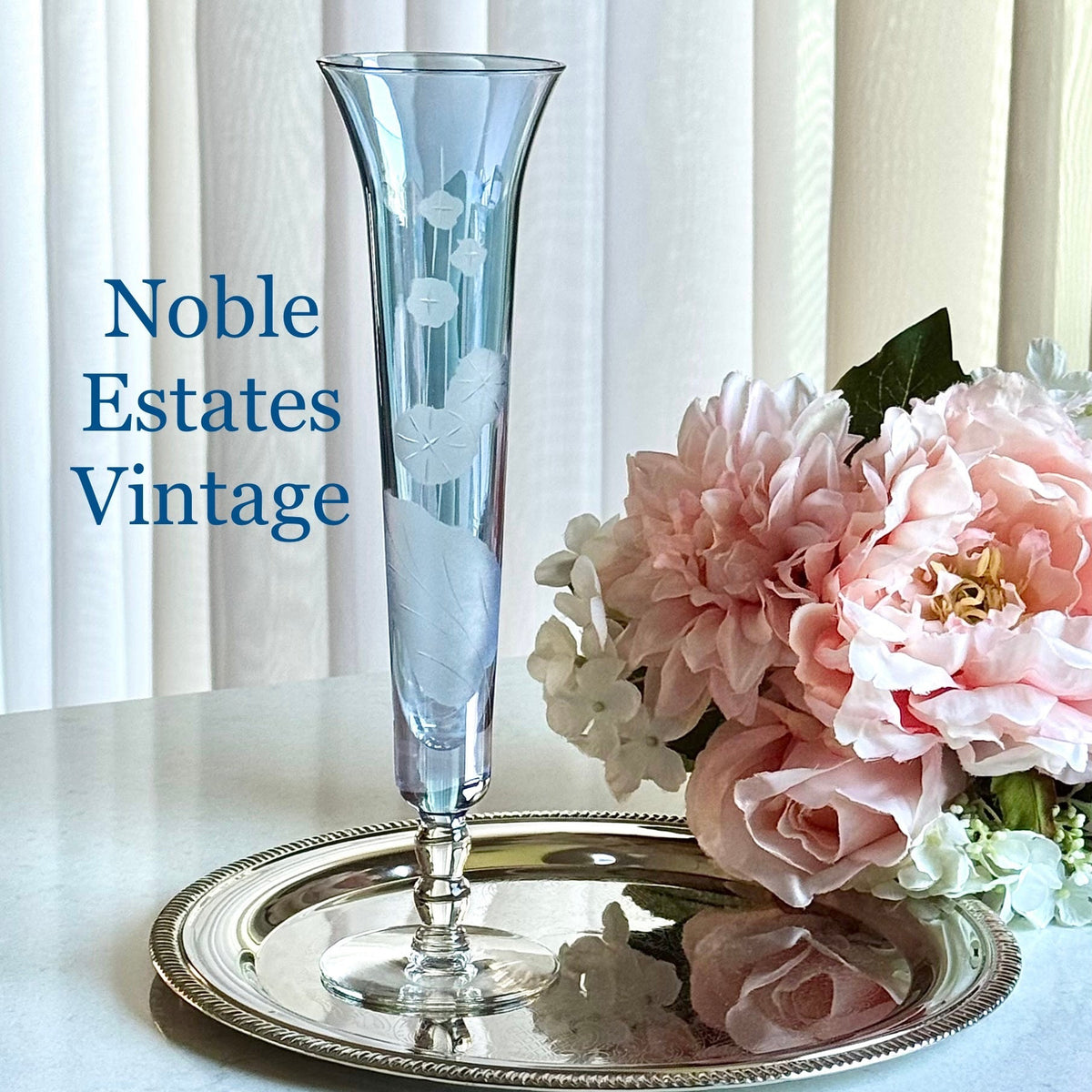 Vintage Iridescent Blue Etched Vase