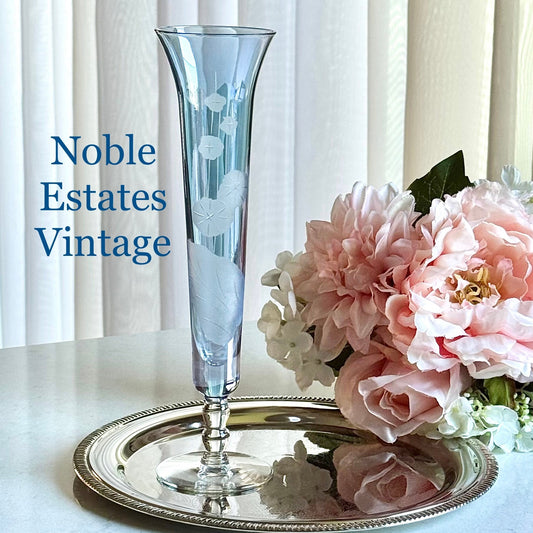 Vintage Iridescent Blue Etched Vase