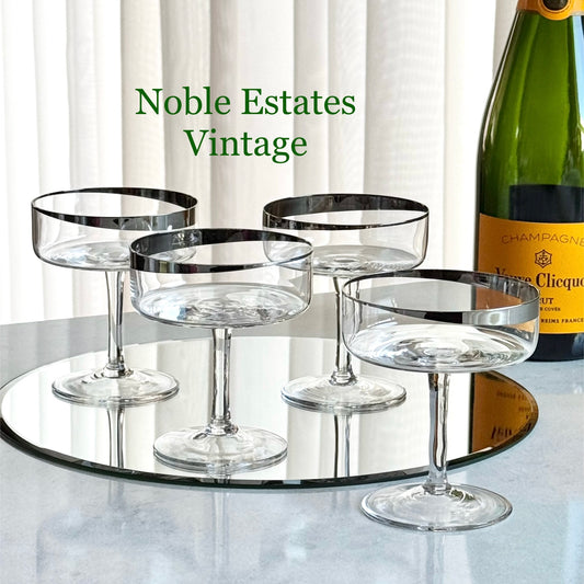 Vintage Crown Jewel Silver Moon Platinum Rimmed Glasses - Set of 4