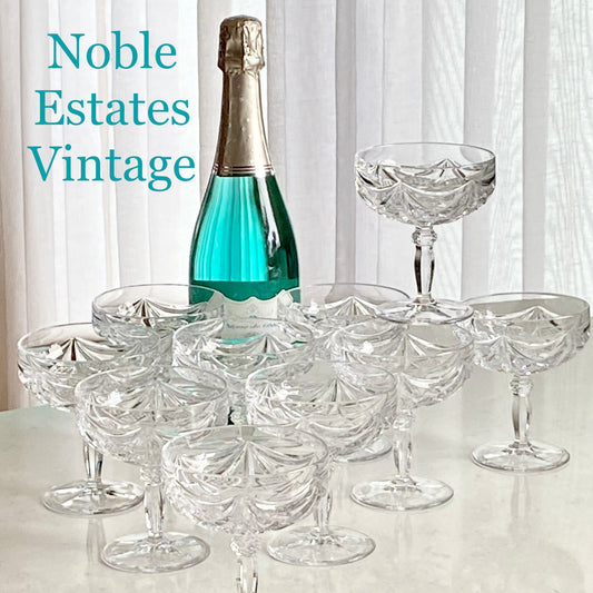 Vintage Katharinen Hutte Crystal Champagne Coupes / Cocktail Glasses - Set of 10