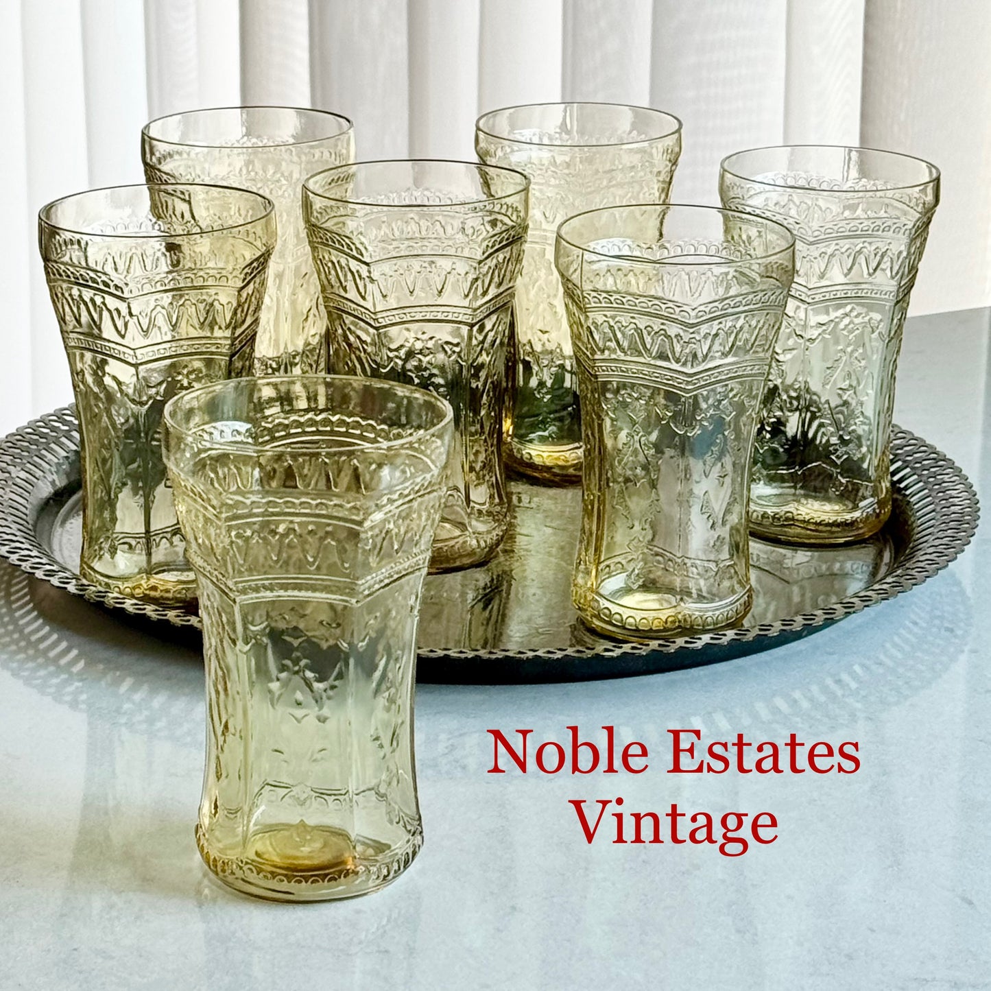 Vintage Federal Glass Patrician Amber Large 14 Ounce Tumblers (circa 1933-1937) - Set of 7
