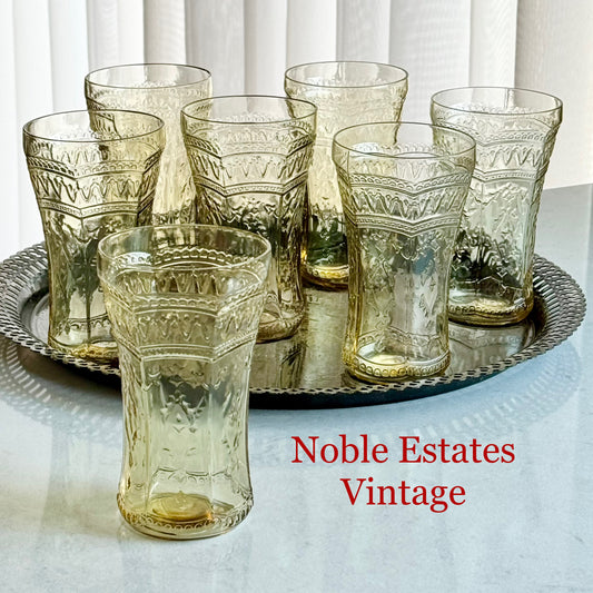 Vintage Federal Glass Patrician Amber Large 14 Ounce Tumblers (circa 1933-1937) - Set of 7
