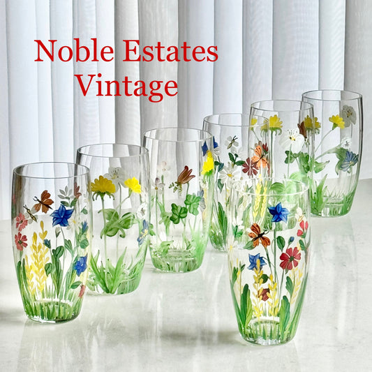 Vintage Hausen Ware Hand Painted Glasses - Set of 7 Tumblers