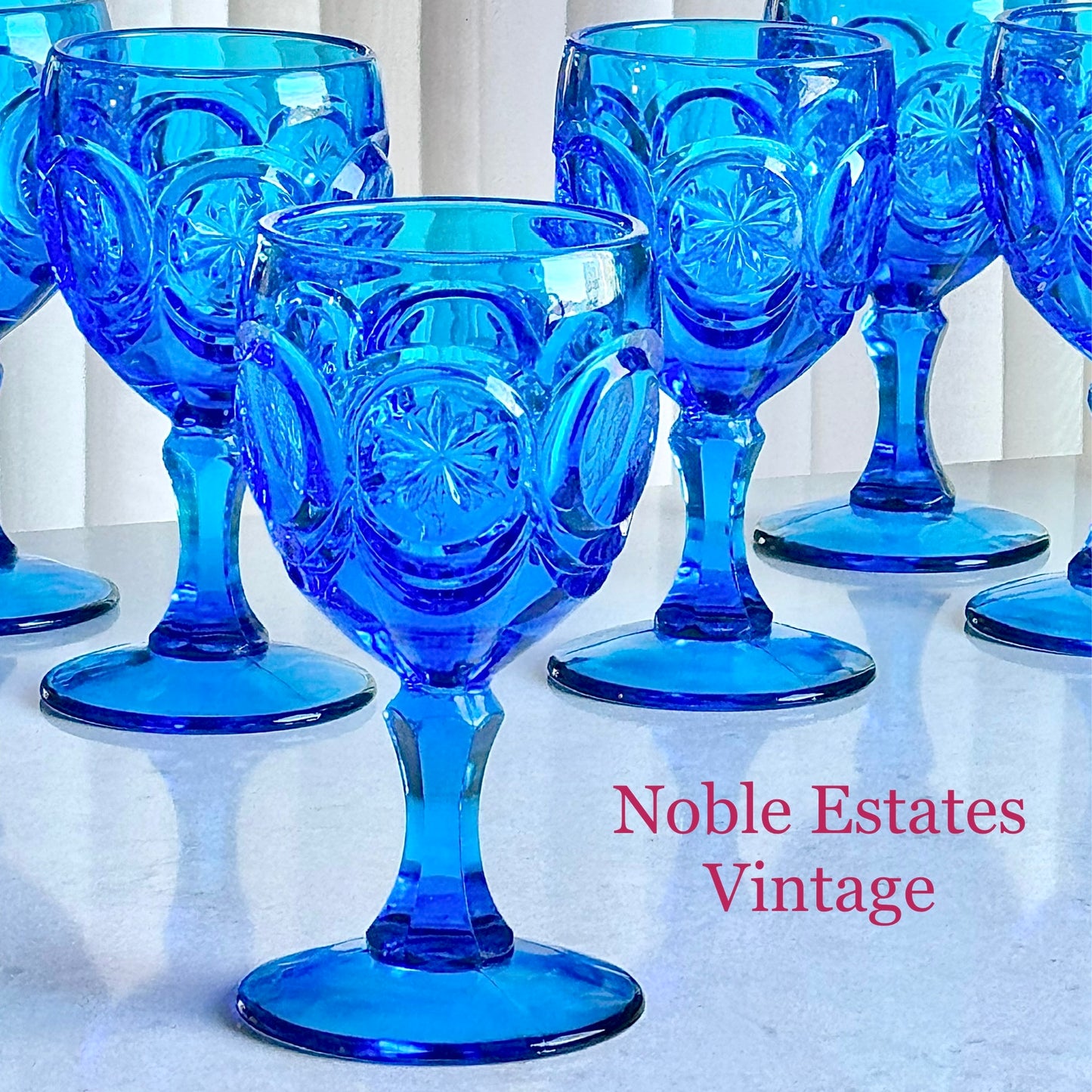 Vintage Fenton Red Cliff Knobby Bull’s Eye Dark Blue Glasses (circa 1963 - 1979) - Set of 8
