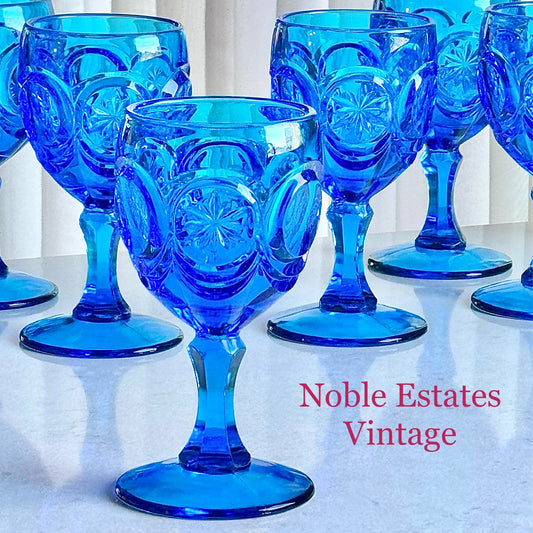 Vintage Fenton Red Cliff Knobby Bull’s Eye Dark Blue Glasses (circa 1963 - 1979) - Set of 8