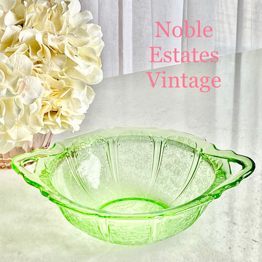 Vintage Jeannette Cherry Blossom Green Uranium Glass Bowl (circa 1930 - 1939)