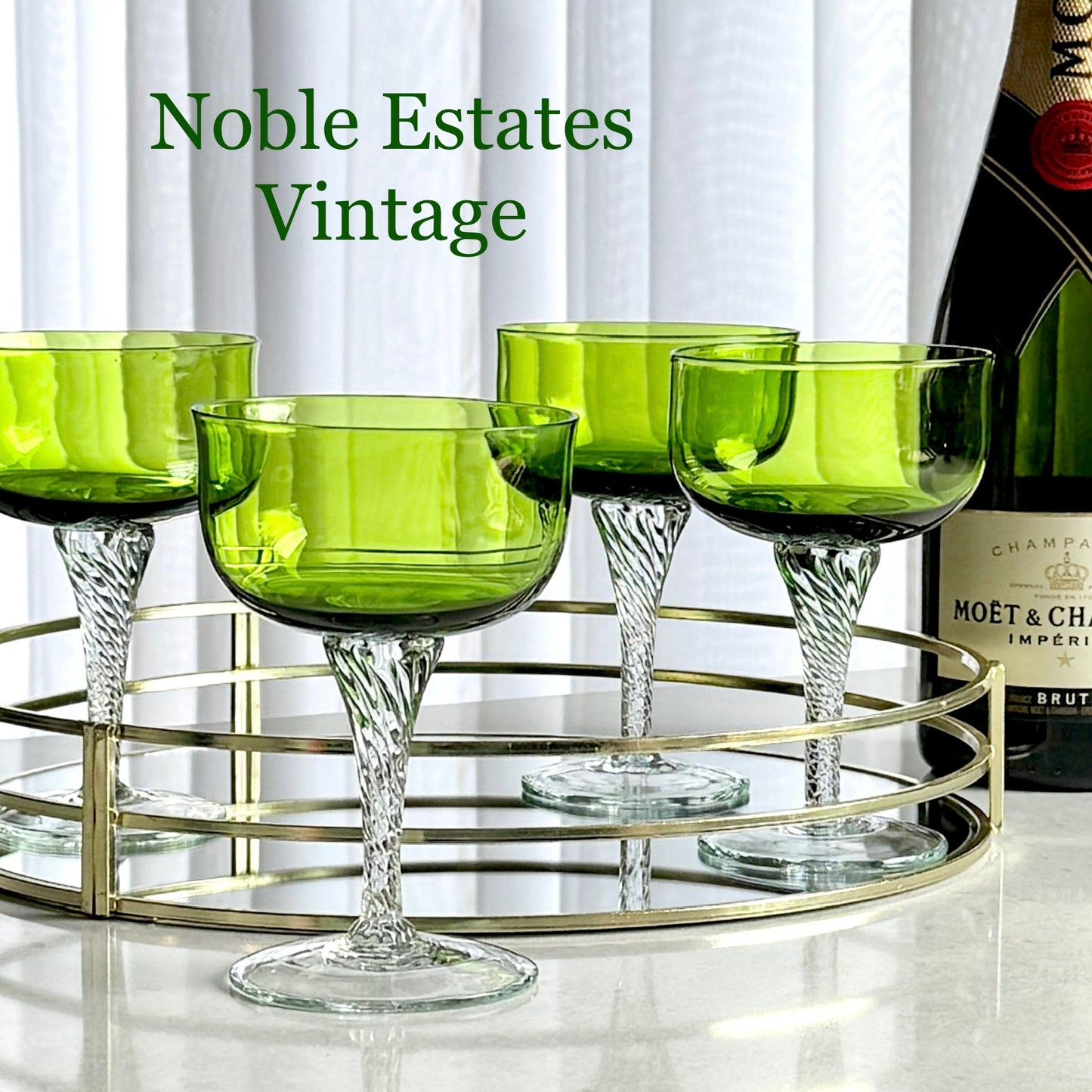 Vintage Libbey Saturn Green Twisted Stem Glasses - Set of 4