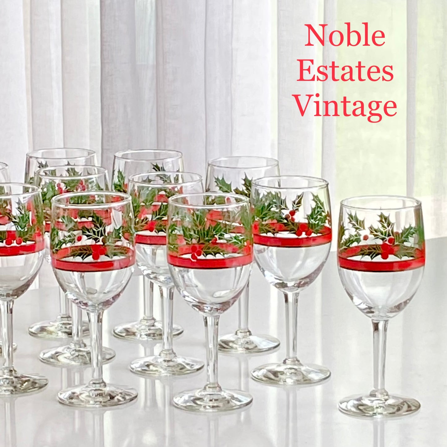 Vintage Libbey Holly and Berries Christmas Glasses - Set of 10