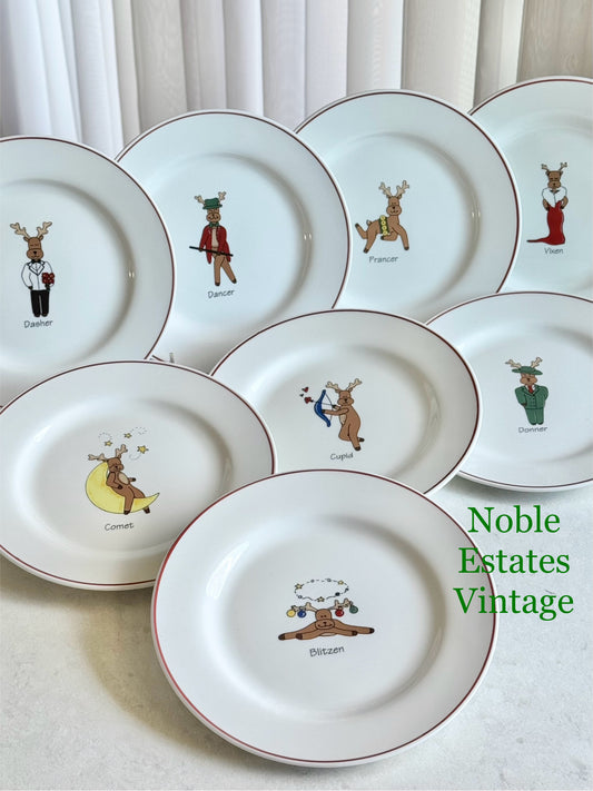 Vintage LTD Commodities Rainbow Mountain Reindeer Plates - Set of 8
