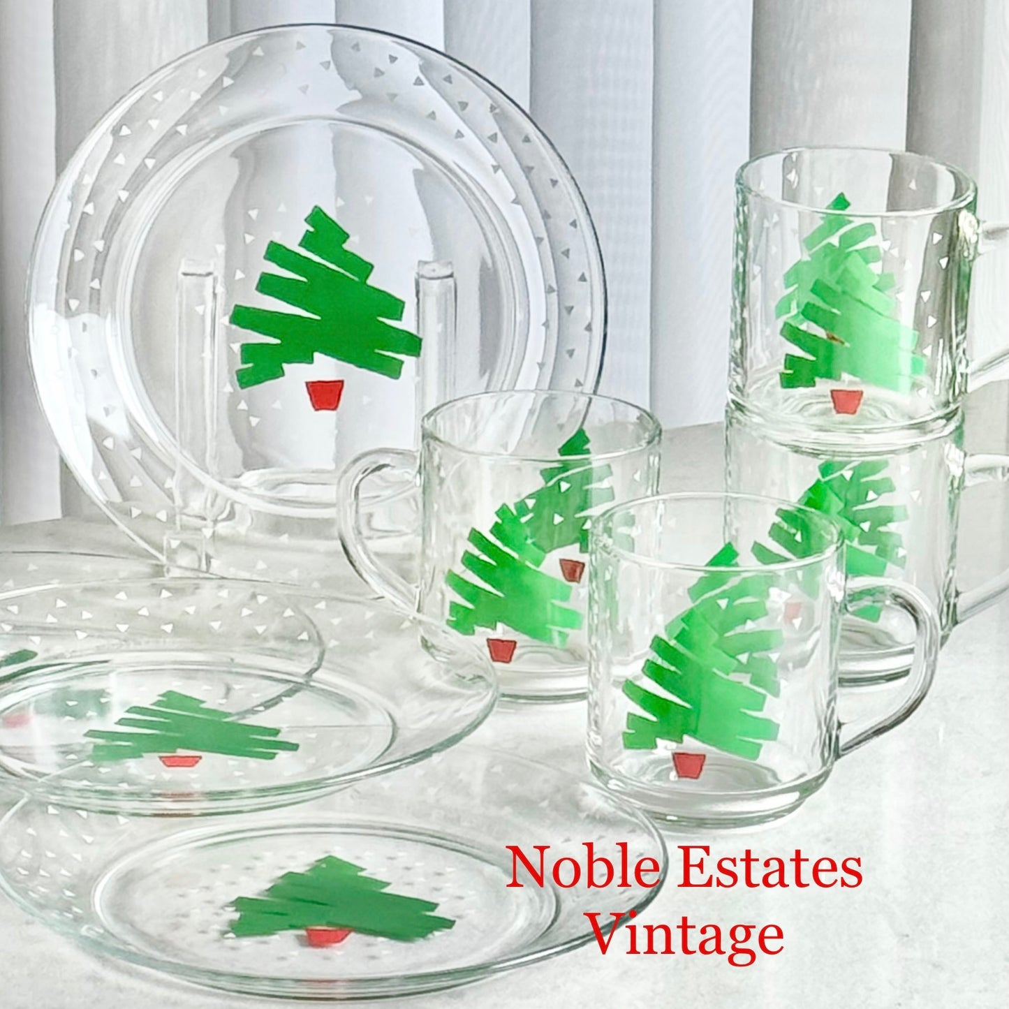 Vintage Dayton Hudson Christmas Tree Plates and Cups - 4 sets, 8 pieces total