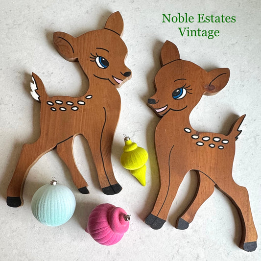 Vintage Hand Made Painted Wooden Deer - Set of 2