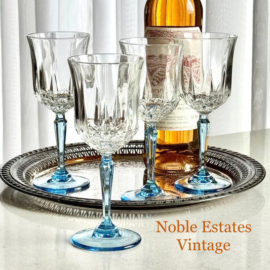 Vintage Auteuil Lilas Azure Blue Stem glasses by Cristal D’Arques - Durand - Set of 4