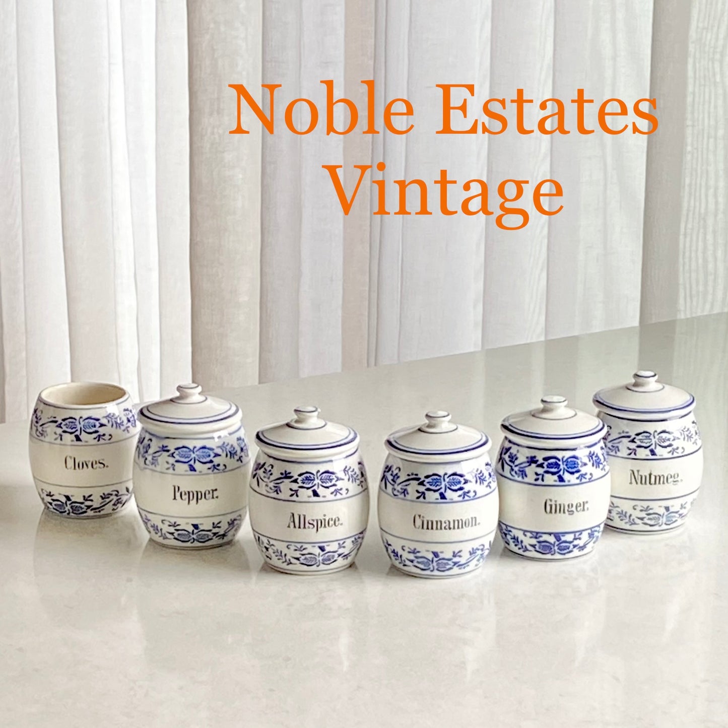 Vintage Blue Onion German Crockery Canisters - Six Crocks and Five Lids (eleven pieces total)