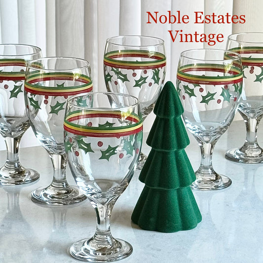 Vintage Retro Holly Striped Goblets - Set of 6