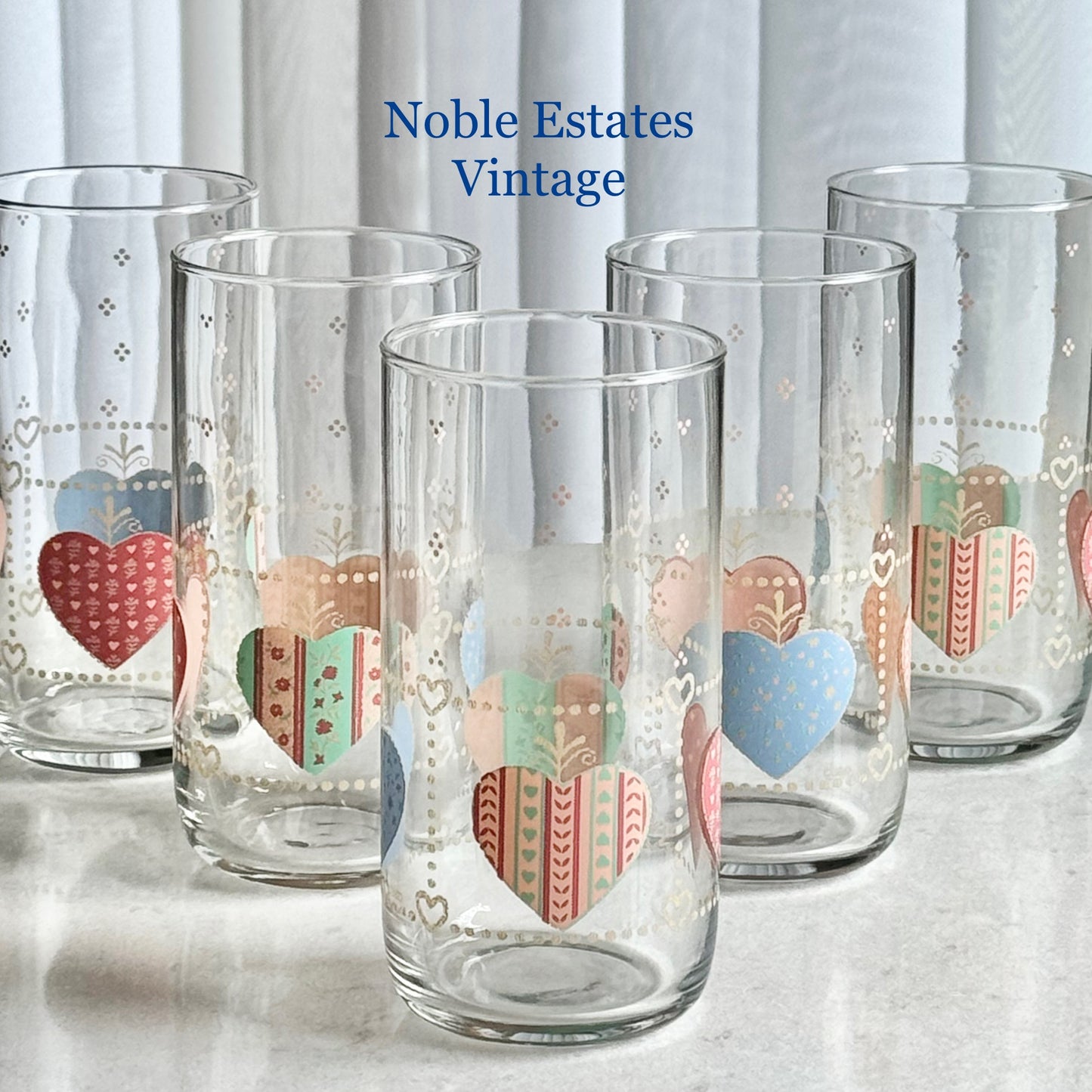 Vintage Tienshan Heartwarming 16 Ounce Tumblers - Set of 5 Glasses