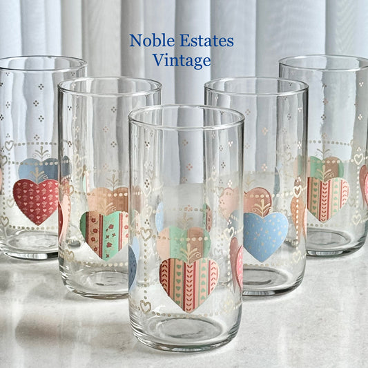 Vintage Tienshan Heartwarming 16 Ounce Tumblers - Set of 5 Glasses