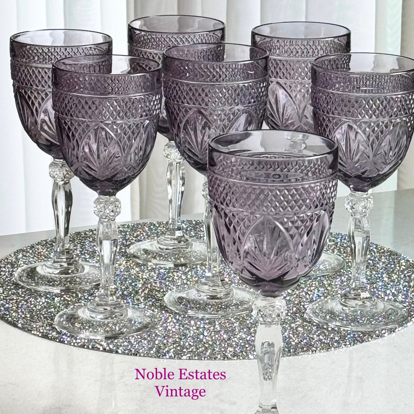 Vintage Cristal D’Arques-Durand Antique Pattern Amethyst Purple Glasses - Set of 7