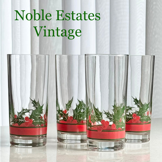 Vintage Libbey Holly and Berries Glasses - Set of 4 (#HB2)
