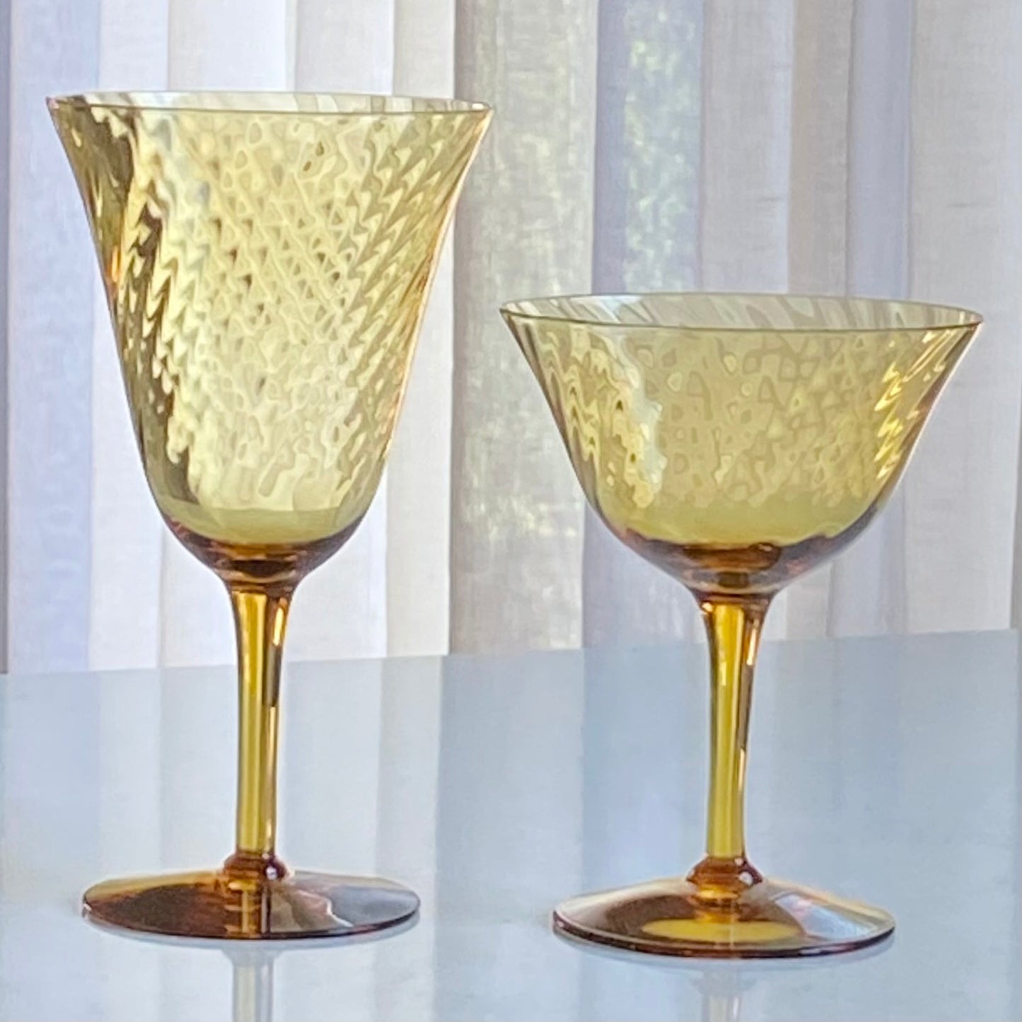 Vintage Amber Optic Swirl Glasses - Set of 9