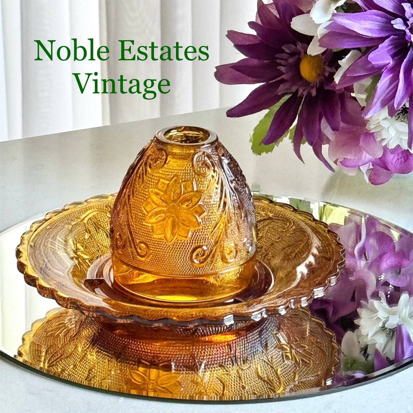 Vintage Indiana Glass Tiara Exclusive Amber Fairy Light / Courting Lamp / Candle Holder