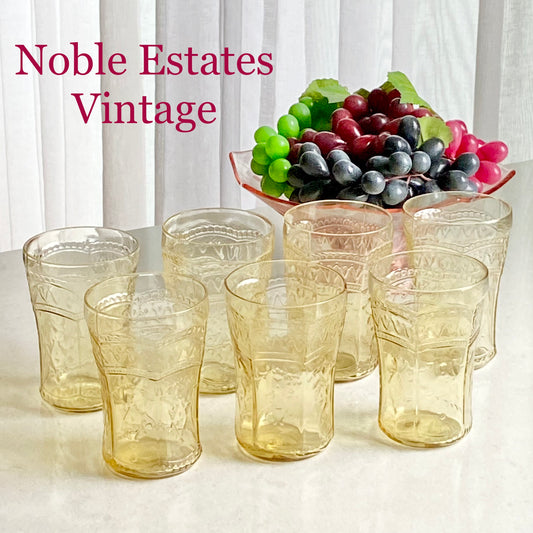 Vintage Federal Glass Patrician Amber Tumblers (circa 1933 - 1937) - Set of 7