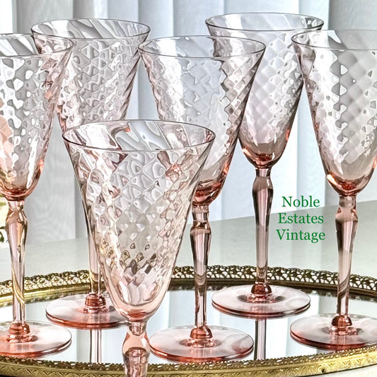 Vintage Pink Diamond Optic Glasses - Set of 6