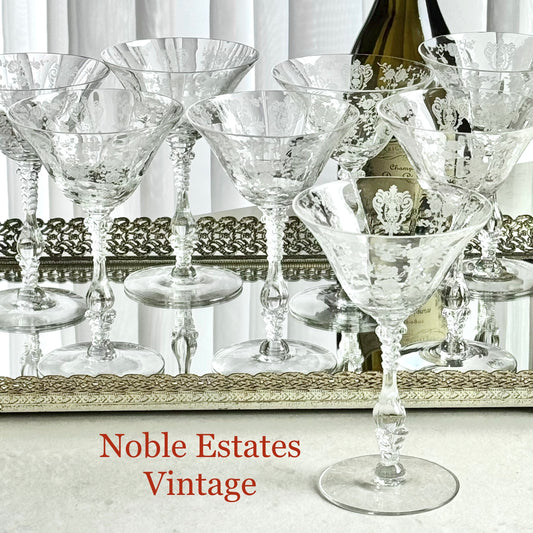 Vintage Cambridge Rose Point Champagne Glasses (circa 1934 - 1958) - Set of 8