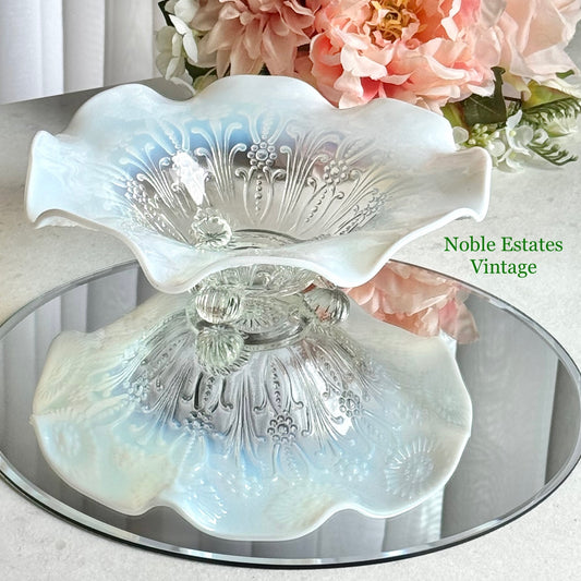 Vintage Northwood Glass Opalescent Pearl Flowers Bowl (circa early 1900s)