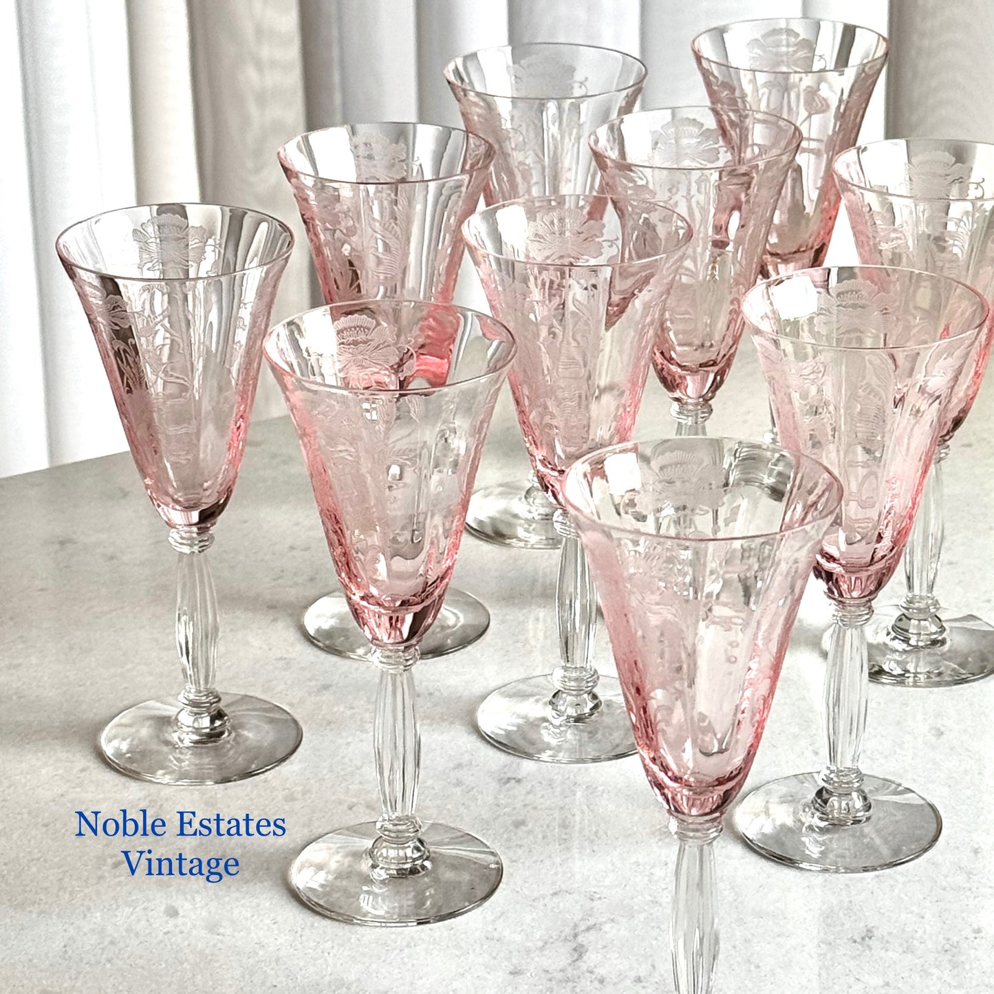 Tiffin-Franciscan Flanders Pink Wine Glasses (circa 1927 - 1935) - Set of 10