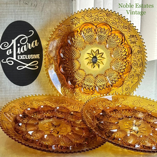 Vintage Indiana Glass Tiara Exclusive Amber Egg Plates - 3 Available