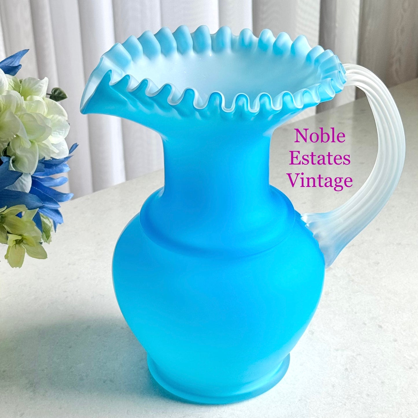 Vintage Satin Finish Robin’s Egg Blue 10-1/4” Pitcher