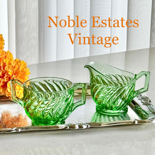 Vintage Green Uranium Glass Sugar and Creamer Set