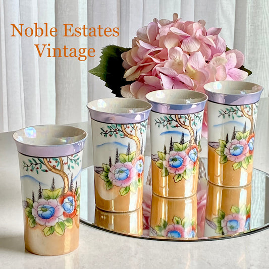 Vintage Hotta Yo Shoten Hand Painted Lusterware Japanese Glasses - Set of 4