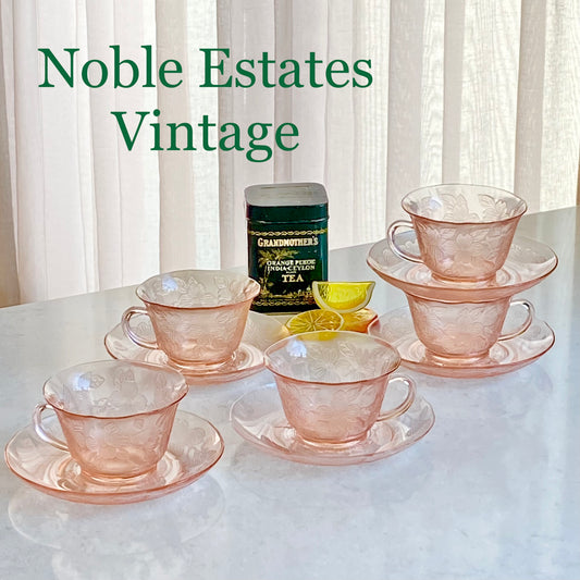 Vintage MacBeth Evans Dogwood Pink Cups and Saucers (circa 1930 - 1934) - 5 Sets, 10 pieces total