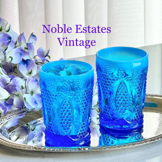 Vintage Westmoreland High Hob Blue Opalescent Tumblers - Set of 2 Glasses