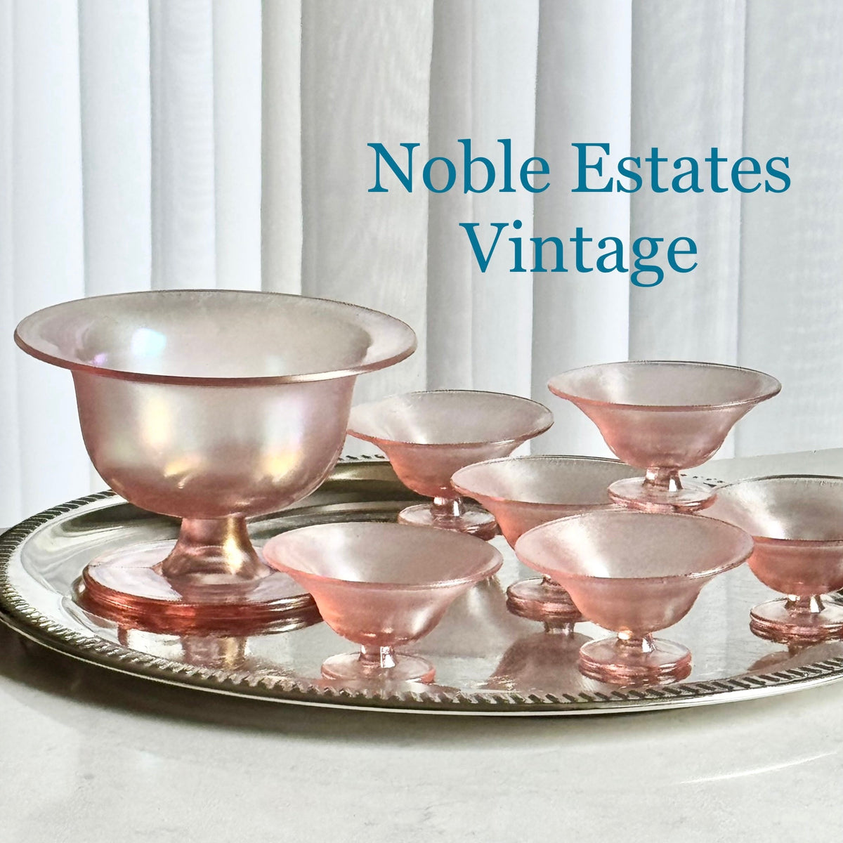 Vintage Fenton Pink Iridescent Glass Velva Rose 7 Piece Set
