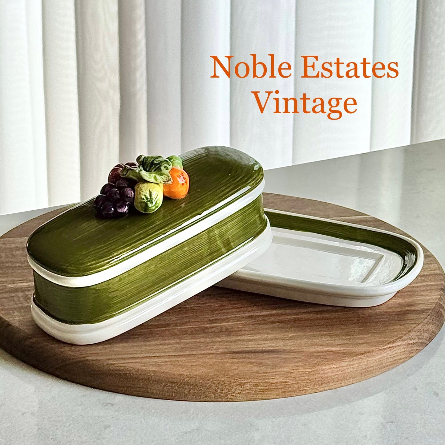 Vintage Napoleon Capodimonte Hand Painted Garden Harvest Butter Dish with Lid