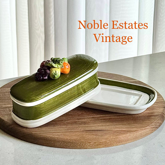 Vintage Napoleon Capodimonte Hand Painted Garden Harvest Butter Dish with Lid