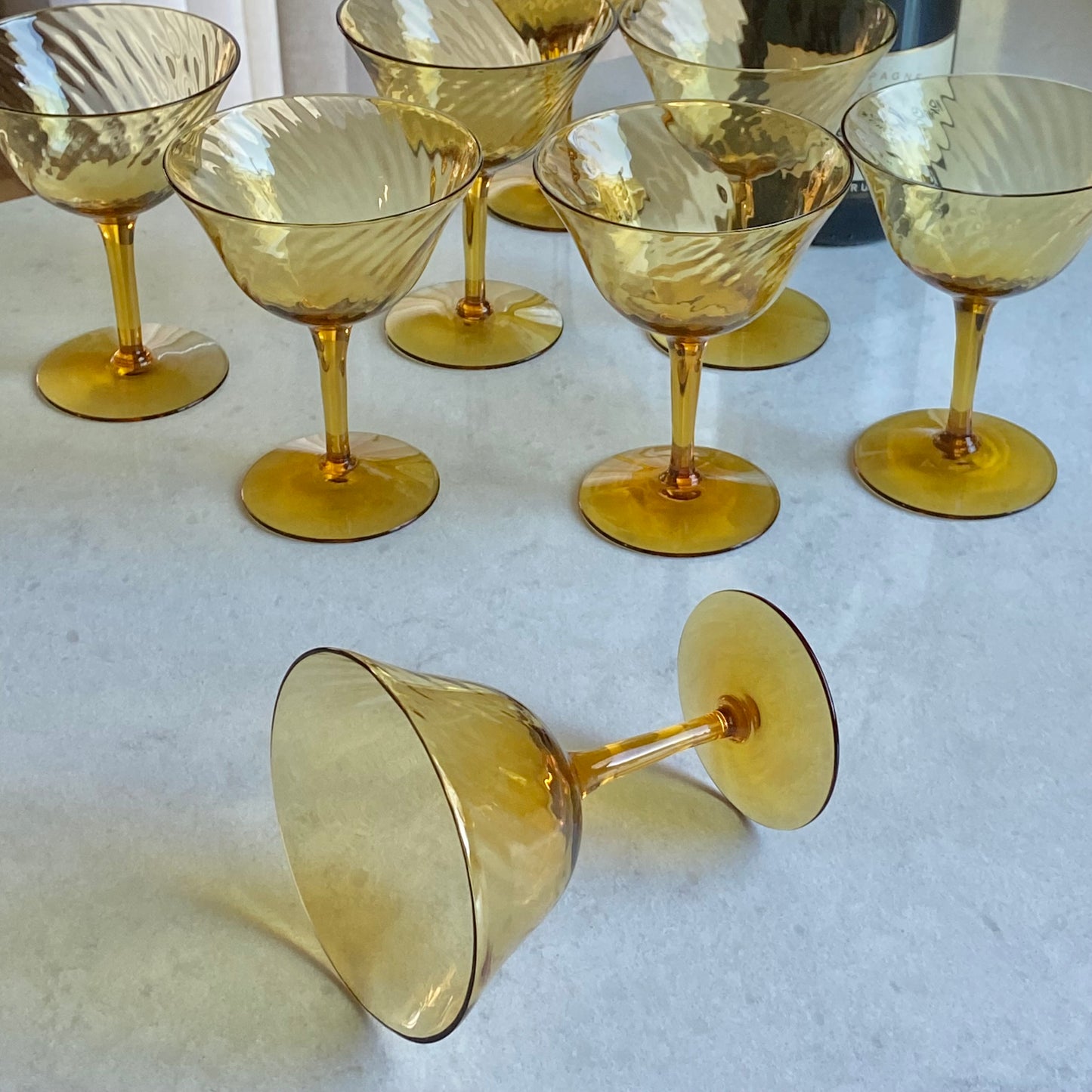 Vintage Amber Optic Swirl Glasses - Set of 9