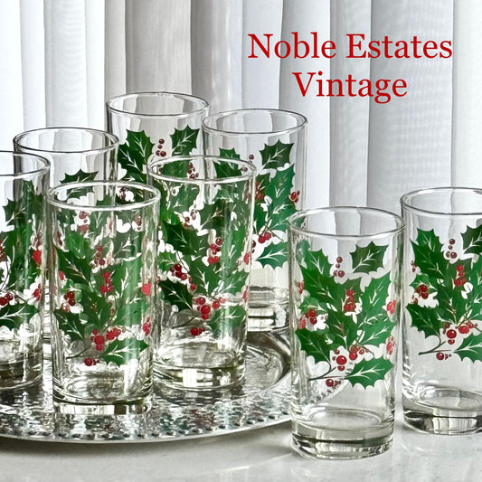 Vintage Indiana Glass 12 Ounce Holly Tumblers - Set of 8