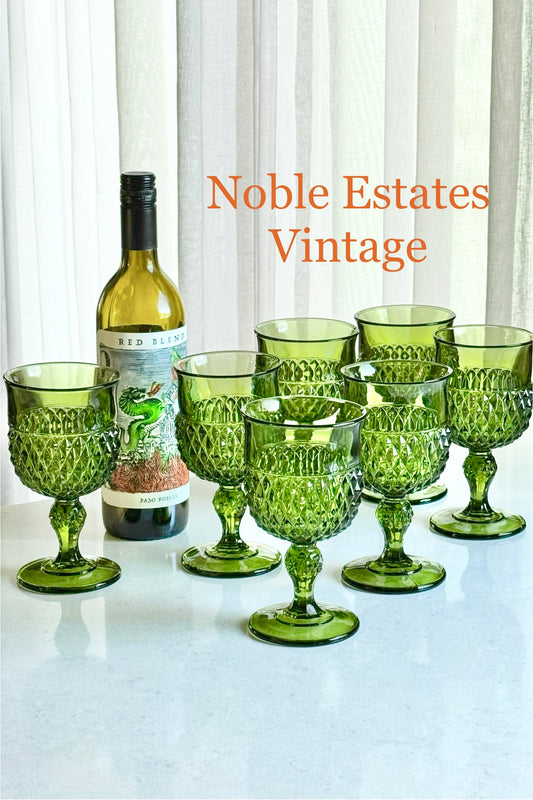 Vintage Indiana Tiara Diamond Point Green Glasses - Set of 7