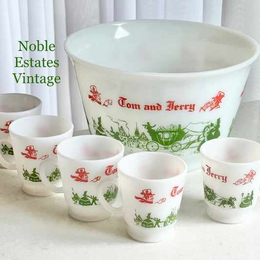 Vintage Hazel Atlas Tom & Jerry Punch Bowl and 5 Cups
