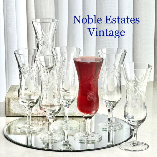 Vintage Pineapple Etched Glasses - Set of 7