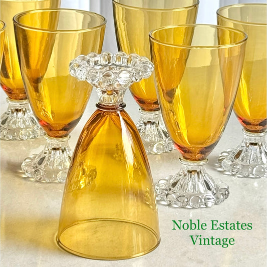 Vintage Anchor Hocking Berwick Boopie Amber Bubble Glasses - Set of 10