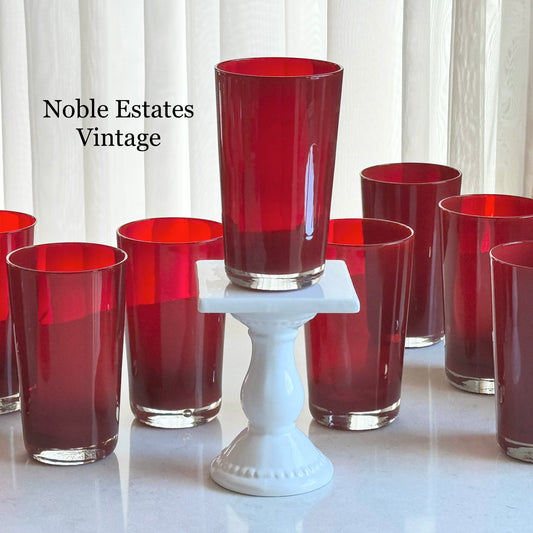 Vintage Ruby Red Cased Glasses - 14 Tumblers Available