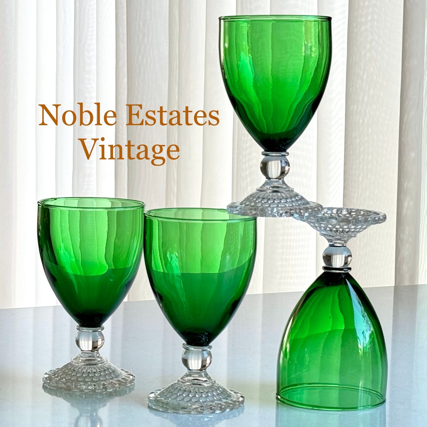 Vintage Anchor Hocking Bubble Foot Green Glasses - Set of 4