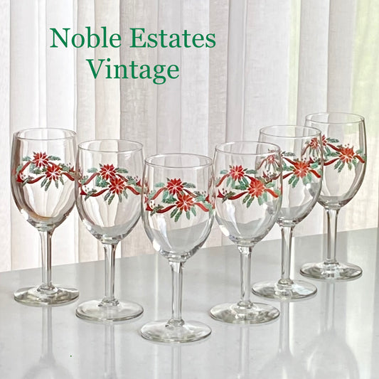 Vintage Fairfield Poinsettia and Ribbon Glasses - Set of 6