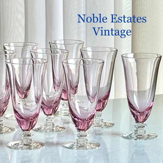 Vintage Tiffin Franciscan Wisteria Pink Glasses with Hexagonal Stem #17477 (circa 1950 - 1967) - Set of 10