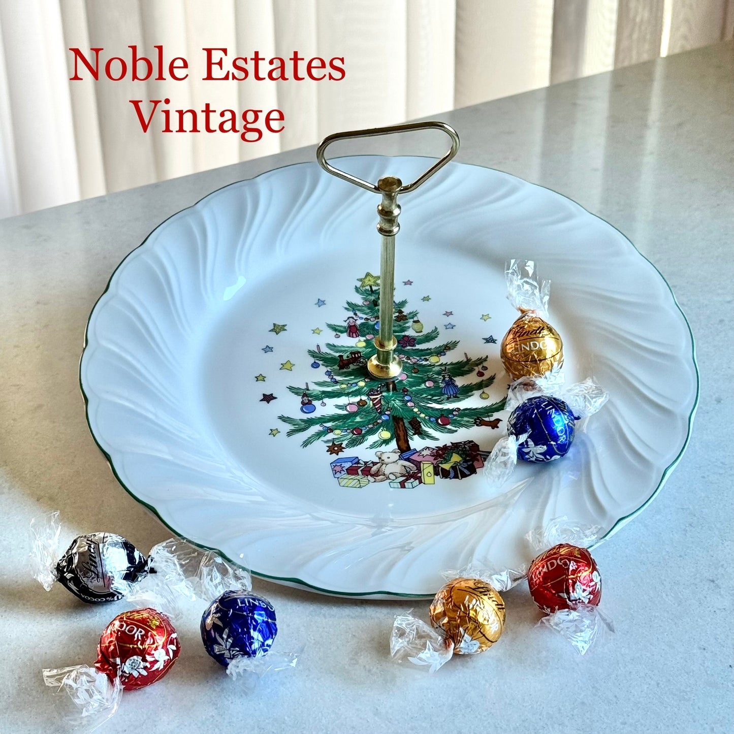 Vintage Nikko Happy Holidays Serving Tray with Handle
