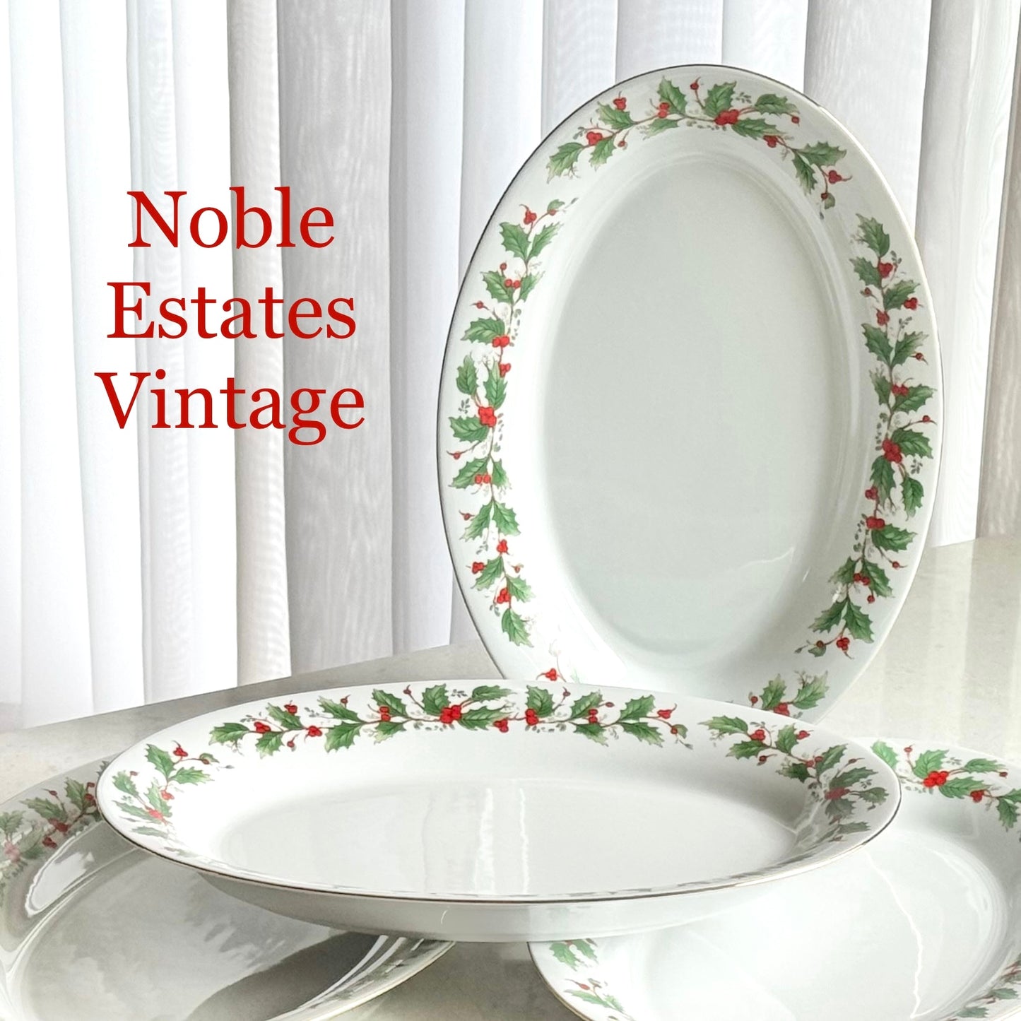 Vintage China Pearl Noel Oval Serving Platters - 4 Available